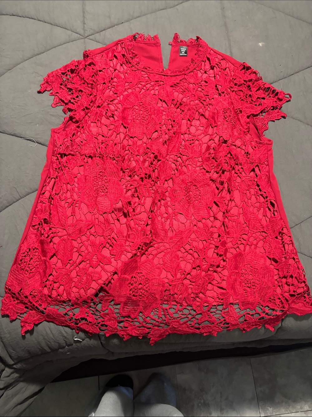 SHEIN Bright Red Crochet Lace Shell Top